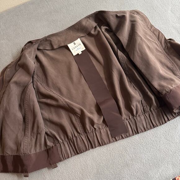 Lanvin en Bleu Silk Cropped Jacket Womens 38 Brown Full Zip Soft Luxury Chic - Picture 10 of 16